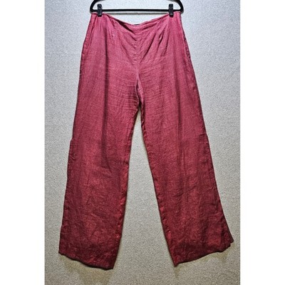Teatro Dei Sogni Beppe Bondi Pants Size 16 Burgundy Linen Lined Wide Split Leg