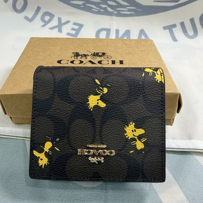 Coach Snoopy Classic Brown Cartoon Pattern Short Zipper Wallet/Card Holder