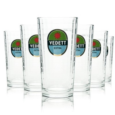 6x Vedett Bier Glas 0,25l Becher ''Extra'' Relief Gläser Beer Belgium HALF PINT