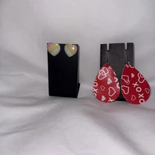 Faux Leather Earrings and Acrylic Earrings Both Heart Designs New