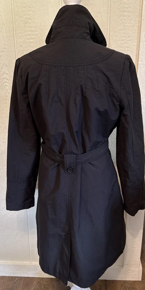 Gabardina Tex Max Azria para mujer talla grande negra con cinturón impermeable mafia esposa elegante Foto 4 de 4