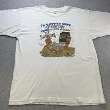 Vintage 80s Screen Stars Blue Stripe Tag Jesus Proverbs 22:1 Single Stitch Tee L