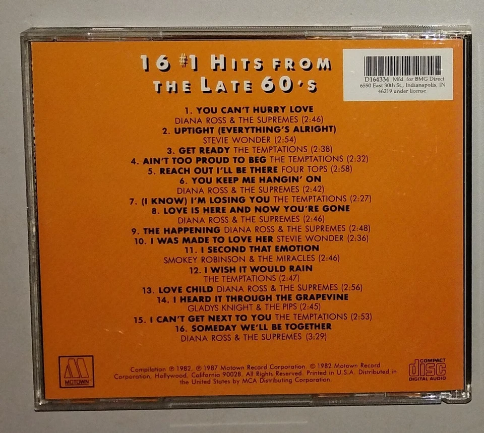 Motown 16 #1 Hits The Late 60's CD 1987 Diana Ross - Temptations - Stevie Wonder - Image 4 of 4
