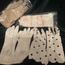 Lot Of 4 Pairs Vintage Women  s White Gloves Mesh Nylon Crochet 6-6.5 1950s-60s