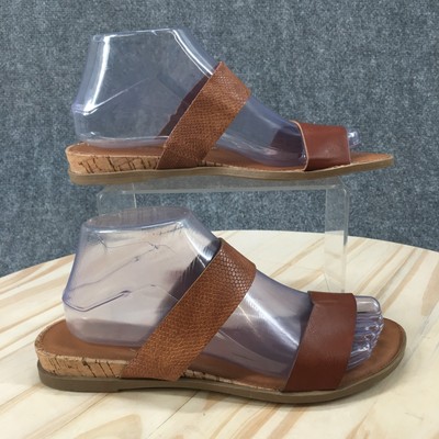 Sun Stone Sandals Womens 7.5 M Easten Slide Brown Faux Leather Casual Flats NEW