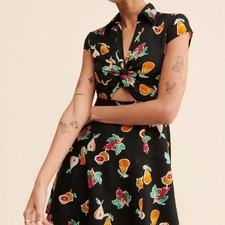 Urban Outfitters Harlow Twist Front Mini Dress black with fruit print Size S