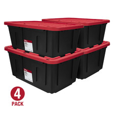 (4-Pack) Hyper Tough 27-Gallon Storage Bin with Snap Lid, Black/Red