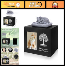 Wooden Cat Urn for Ashes, Keepsake Box with Photo Frame  Angel Statue, 7.1"x5.1