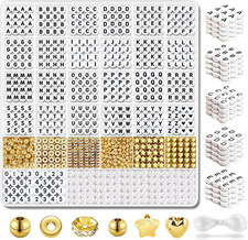 2080 Pcs White round Letter Beads with Gold Spacers for Bracelets & Keychains, A