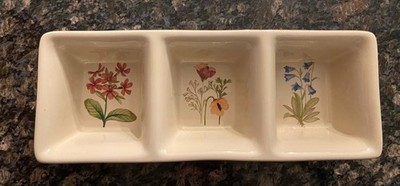 Longaberger Pottery ''Botanical Fields'' Divided (three Section) Serving Dish/Tray