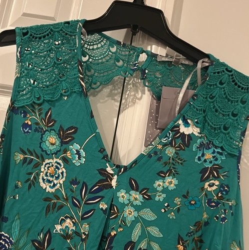 NWT Daniel Rainn Top Fantine Floral V Neck Crochet Lace Sleeveless Green 2X - Picture 2 of 6