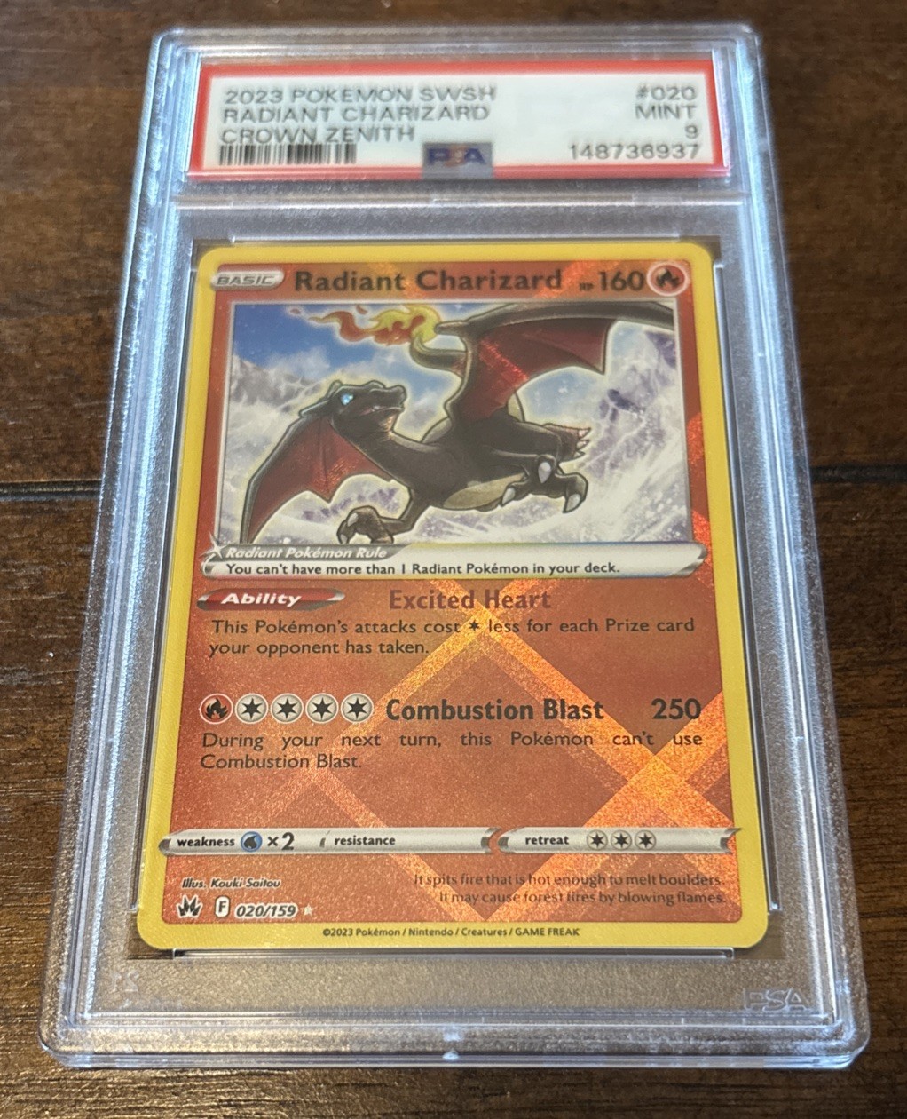 Pokémon Radiant Charizard 020/159 Crown Zenith Radiant Rare Holo PSA 9