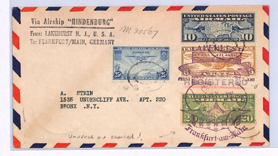 USA HINDENBURG ZEPPELIN Air 1936 Cover *FIRST FLIGHT CACHET AS CANCEL* ! XF106 - Image 3 of 4