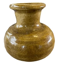 Brown Glazed Studio Art Pottery Vase Stamped "A" & Artist Signed "AFC" Farmhouse