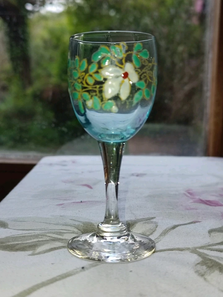 ANCIEN VERRE À LIQUEUR ÉMAILLÉ ART NOUVEAU LEGRAS N° 5 BLEU TURQUOISE - Photo 2/4