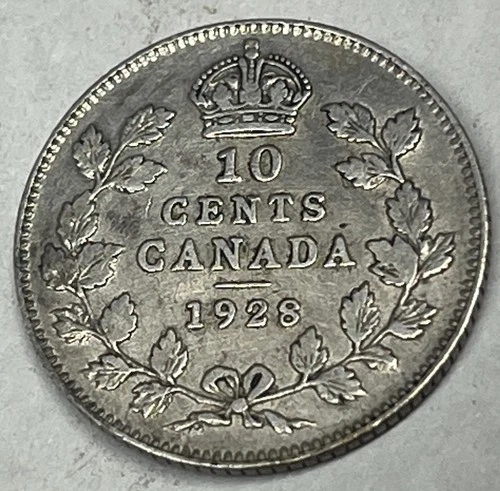 1928 Canada 10 Cents Dime 80% Silver   🇨🇦