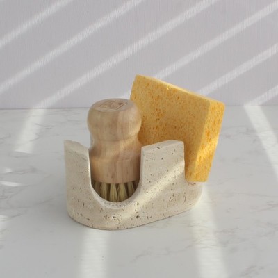Natust 2-in-1 Travertine Sponge Holder for Kitchen Sink - Heavy Duty Natural ...