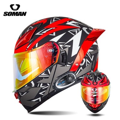 Motorcycle Bluetooth Helmet Camera Intercom Headset Modular Motorbike Helmet DOT