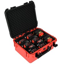 Battery Storage Case for Milwaukee M18: Waterproof Hard Large, Black Red