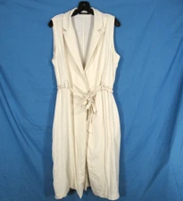 DOE & RAE Cream TWILL 1-Button/Tie Belt SLEEVELESS Long VEST/CARDIGAN Sz S