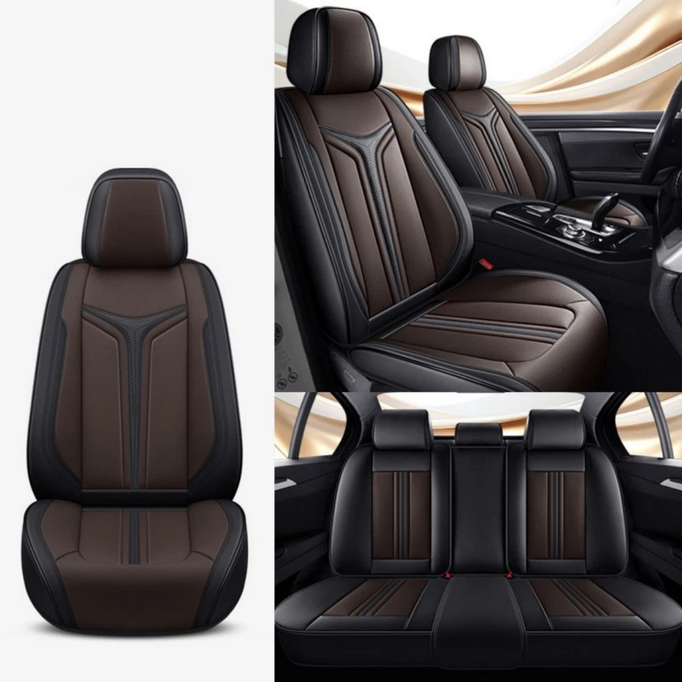 For TOYOTA Car Seat Cover Full Set 5 Seat Leather Front Rear Protector Cushion - Image 3 of 4