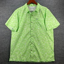 Columbia PFG Button Up Camp Shirt Men's Large Green Geometric Allover READ