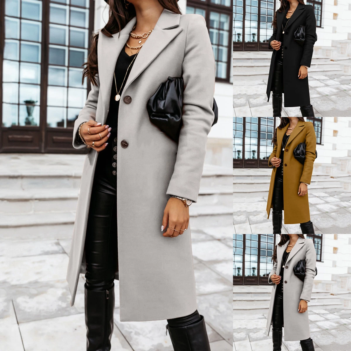 Women's Faux Wool Thin Jackets Coat Trench Jacket Ladies Warm Solid Long