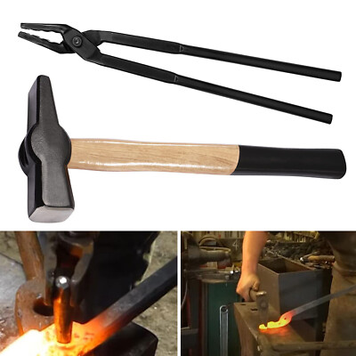 Blacksmith Forging Tools Kit Wolf Jaw Tongs (16 inch) & Blacksmith Hammer