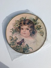 Vtg Gallery Graphics Victorian Girl W Butterfly - Round Flue Cover - With Tag
