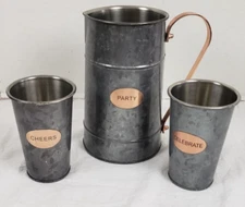 Vintage Aluminum/Brass Pitcher and Two Tumblers Set Party Camping Picnic