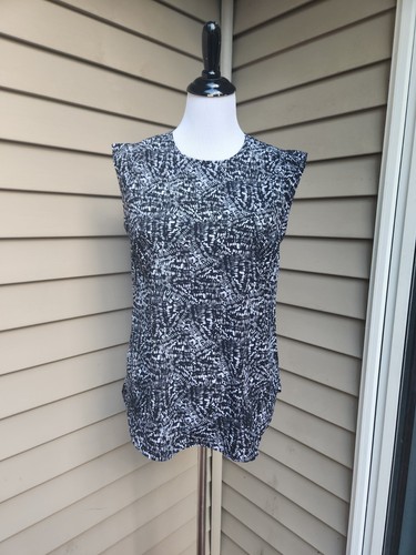 Jaclyn Smith Bluse abstraktes Muster SMALL schwarz weiß Flügelärmel Hi-Lo Workwear - Bild 2 von 11