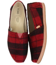 TOMS Alpargata Slip-On Red Felt Plaid on Leather Women's US Size 9 Holiday