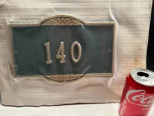 # 140 Horizontal Address Plaque Cast Aluminium Sign Black/Gold NOS 7" X 10 1/2"