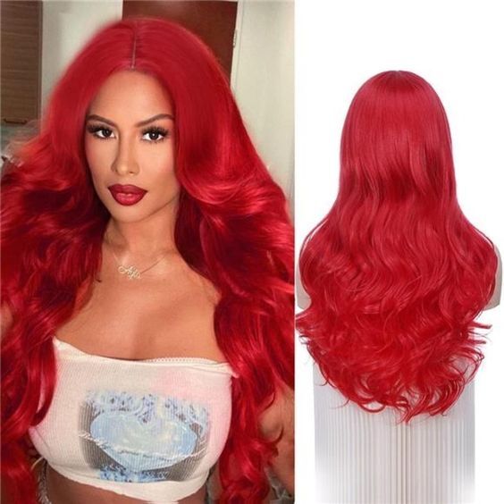 Long Body Wave Red Lace Front Wigs Synthetic Heat Resistant  display picture 3