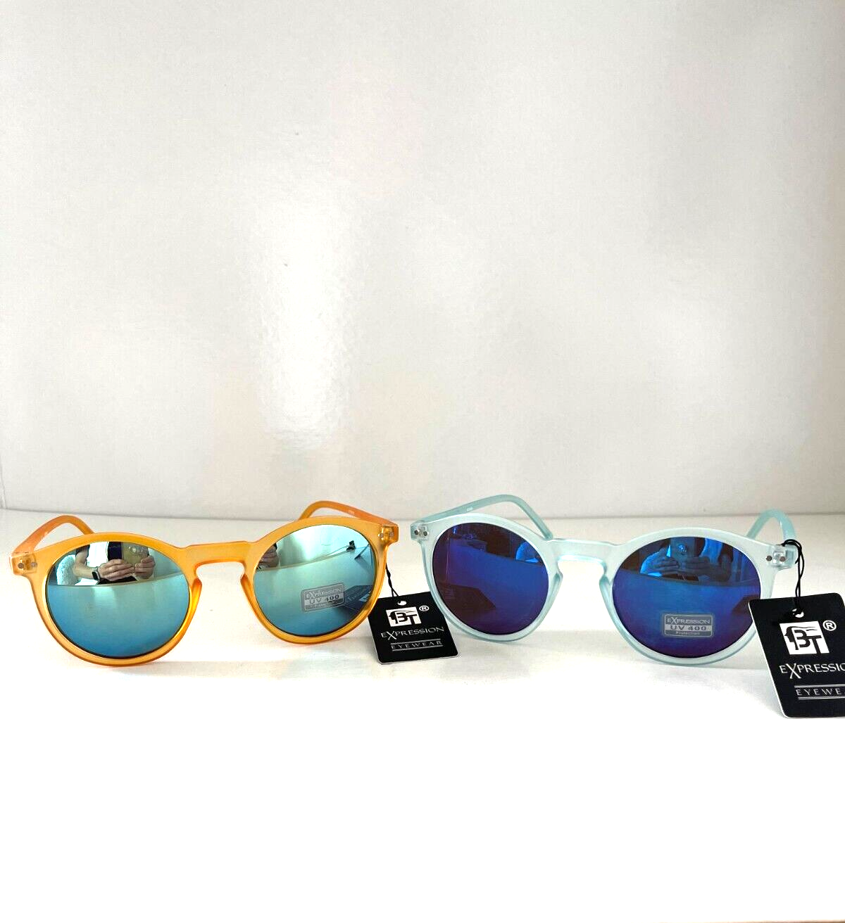 Stylish Orange & Sky Blue Mirrored Lens Sunglasses Pack of 2 New-image
