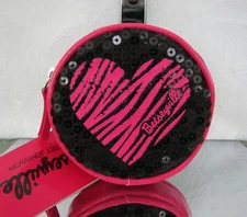 Betsey Johnson Zip Coin Purse Sequin Heart Earbud Case Mask Pouch NWT
