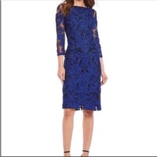 JS Collections Women's Embroidered Soutache Dress Size 4 Blue Knee Length NEW