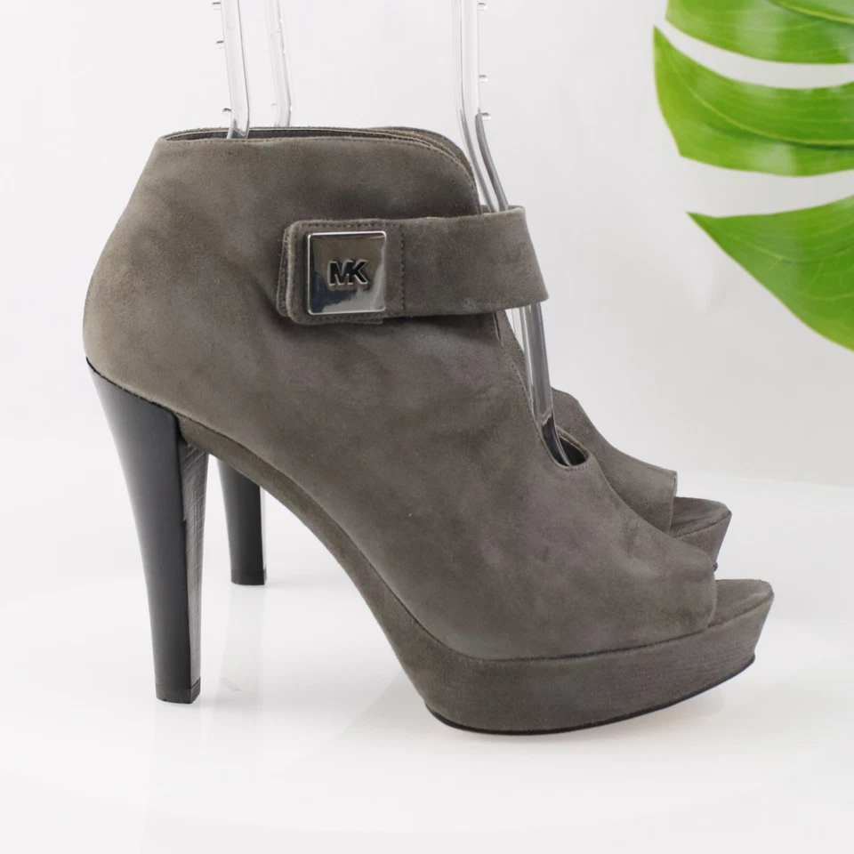 Michael Kors Mujer Devenport Botín Bomba Talla 8 Gris Gamuza Punta Abierta Tacón Alto Foto 3 de 4