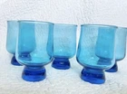 Anchor Hocking Tivoli Set Of 5 Laser Blue 4.75 Inch Drinking Glasses Vintage