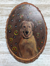 Sweet Original Oil Painting Golden Retriever on Live Edge Wood Slab Greg Braken