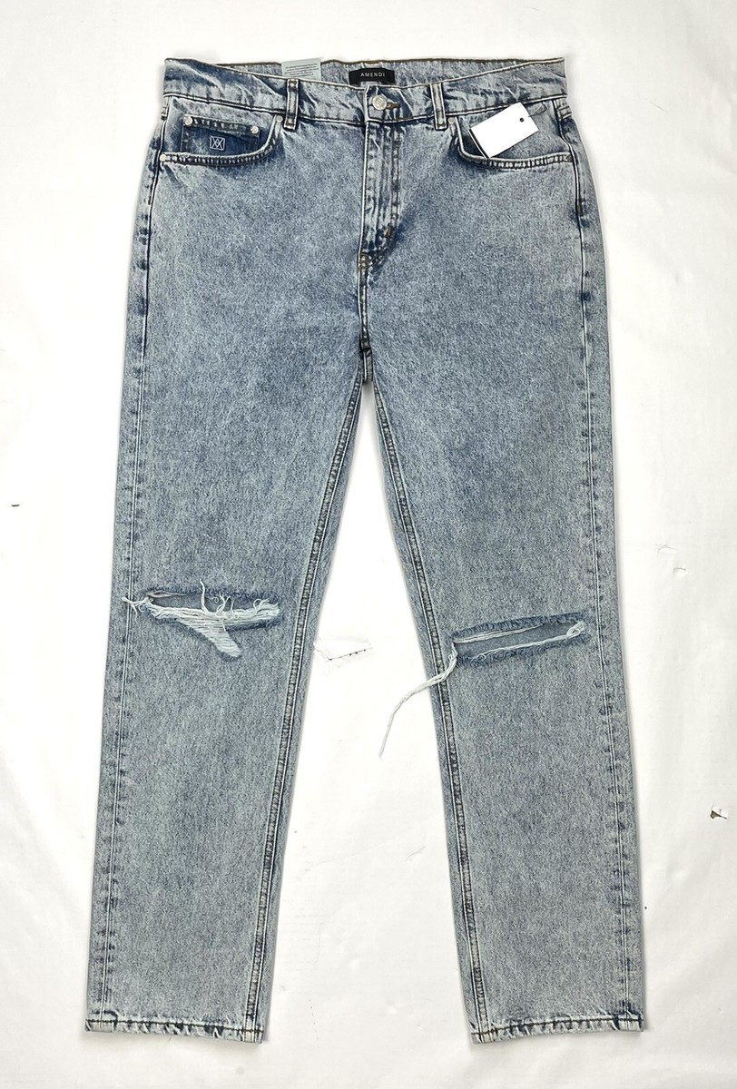 Amendi Men's Distressed Slim Jeans 90's Grunge Wash Denim