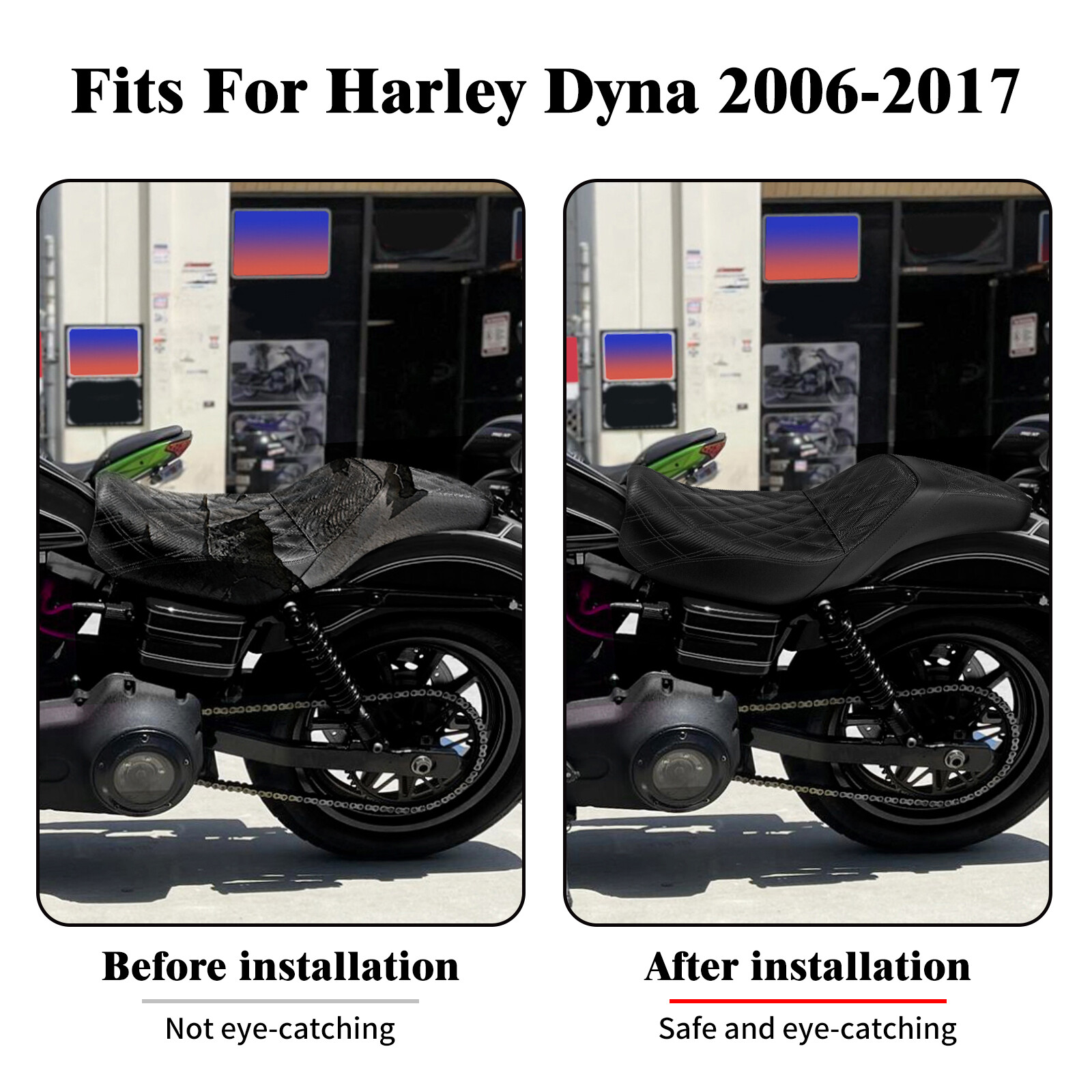 Black Driver Passenger Gel Seat For Harley 06-2017 Dyna Low Rider Street Fat Bob