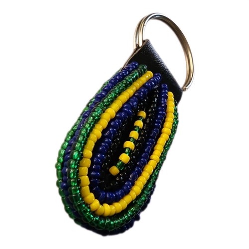 African Maasai Masai Beaded Keychain Keyring Black Yellow Handmade Kenya - Picture 2 of 3