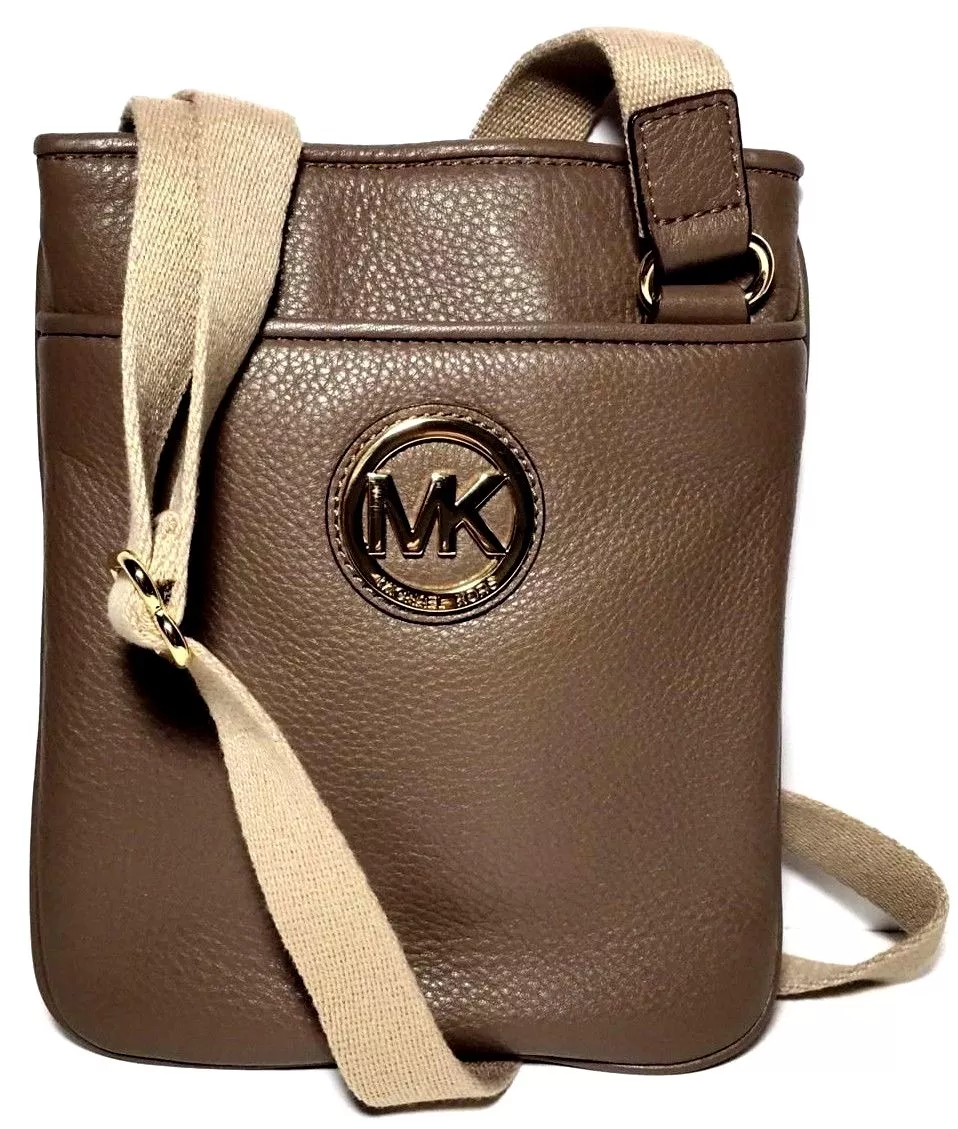 Michael Kors Mk Fulton Leather Crossbody Bag Messenger in Dark Dune