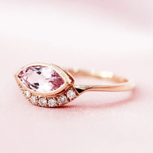 Marquise & Round 0.56CT Lab Grown Diamond Women's Eye Design Ring 10K Rose Gold - Picture 6 of 8