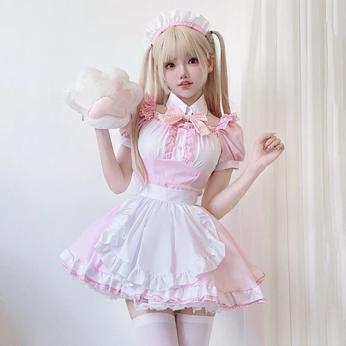 Damen Lolita süßes Rüschen Prinzessin Kleid Dienstmädchen japanisches Kleid Retro - Bild 6 von 9