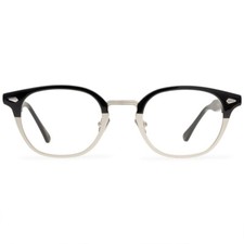 Square Glasses Metal Acetate Mixed Eyeglasses Frame Silver Accents Dual Color