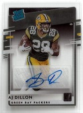 AJ (A.J.) Dillon signed 2020 Panini Chronicles Donruss Clearly Rated Rookie Auto
