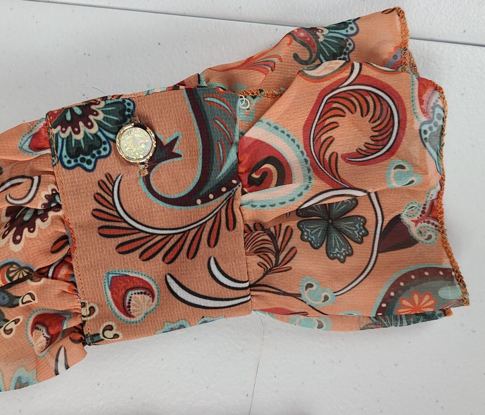 Polo Bonetta Long Sleeve Blouse Ruffle Fall Colors Glitter Buttons Women S/M New