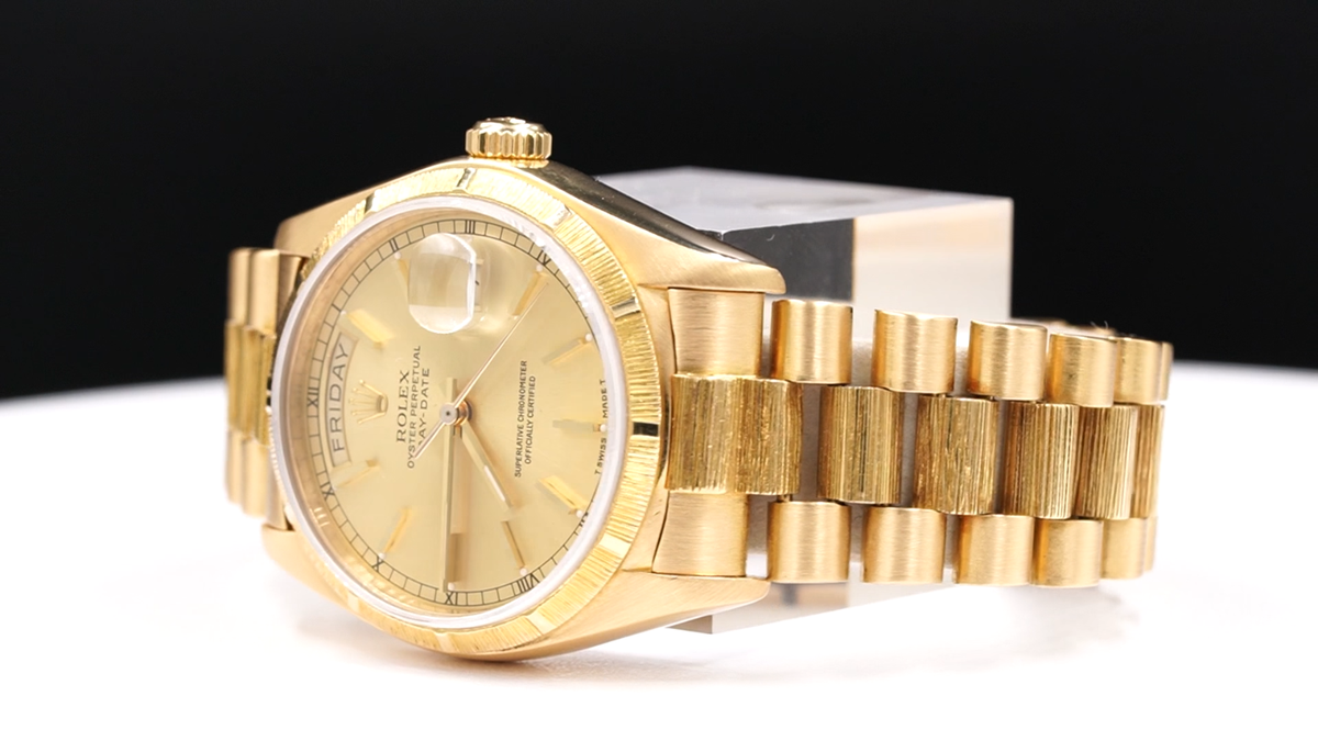 Rolex Day-Date President 18078 Mens 18k Yellow Gold Bark Finish